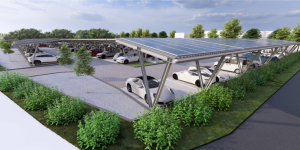 In Umgebung eingebettete Ladeinfrastruktur mit Solarüberdachung