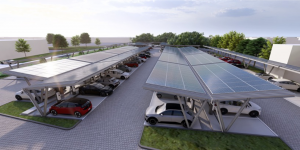 Optimierte Anordnung für Fahrwege bei modularer, Solarüberdachung Ladeinfrastruktur
